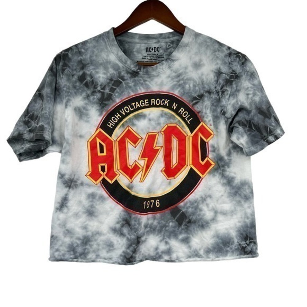 ACDC high voltage tie dye cropped short sleeve t-shirt logo front size medium